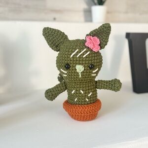 Handmade Cat Cactus Crochet Amigurumi Doll – Kawaii Plant Plush Toy